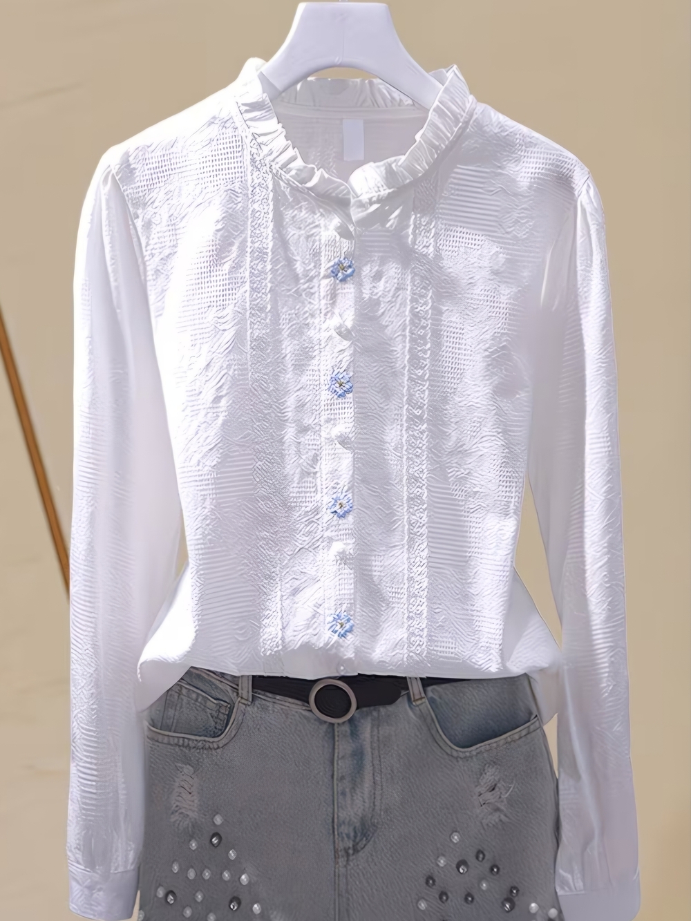 *NEW ARRIVAL* 100% COTTON Ruffle Collar White Button-Front Blouse